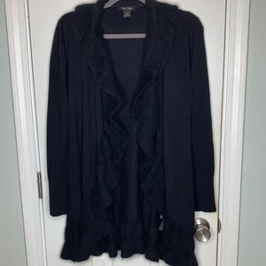 WHBM ruffled front long shrug sweater